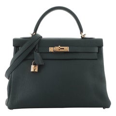 Hermes Kelly Handbag Vert Cypress Togo with Gold Hardware 32