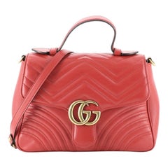 Gucci GG Marmont Top Handle Flap Bag Matelasse Leather Small