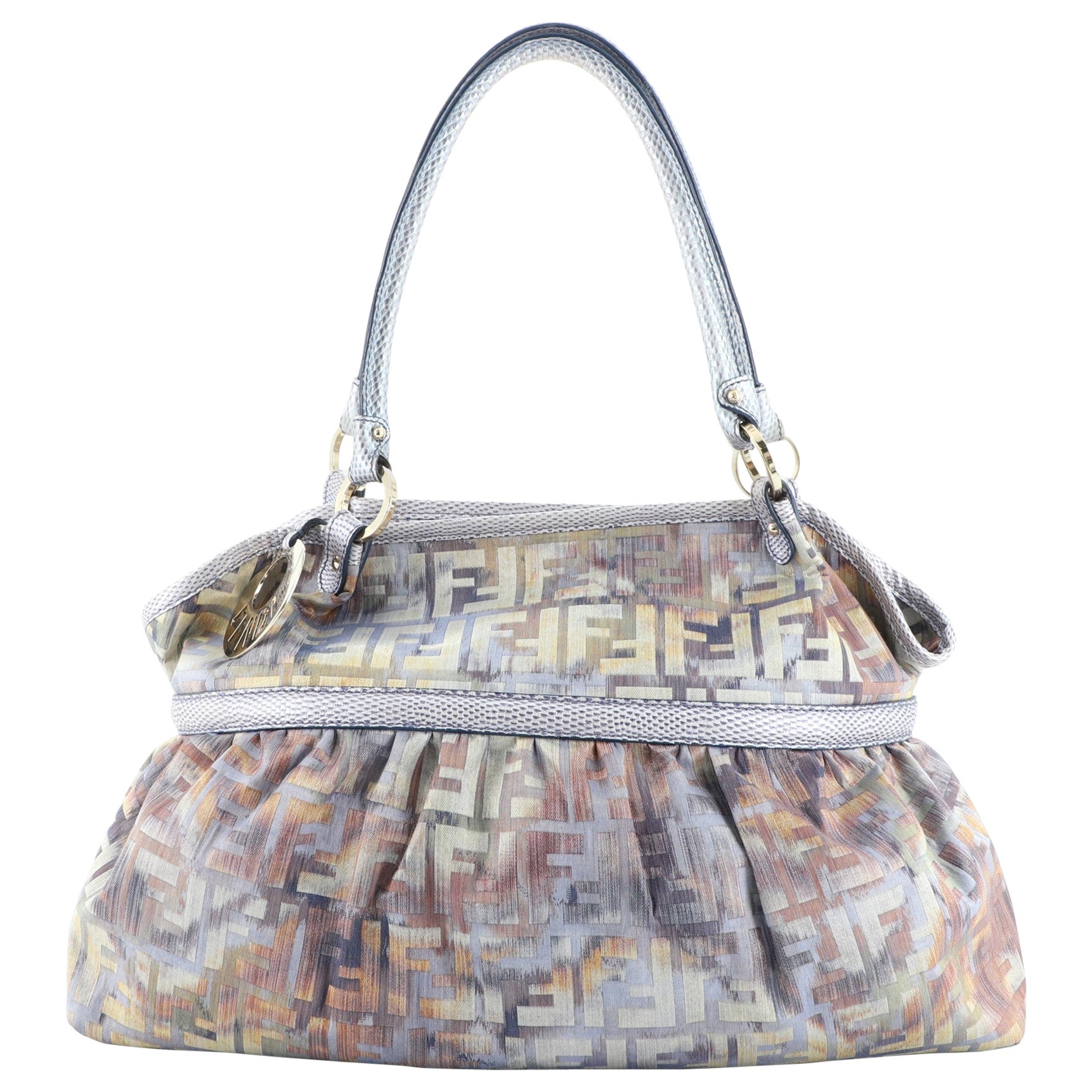 Fendi Chef Shoulder Bag Multicolor Zucca Canvas with Lizard Embossed Leather