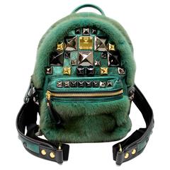 MCM Green Mink Fur Backpack with Metallic Studs 