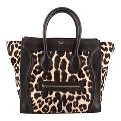 Celine Luggage Bag Leopard Print Pony Hair and Leather Mini