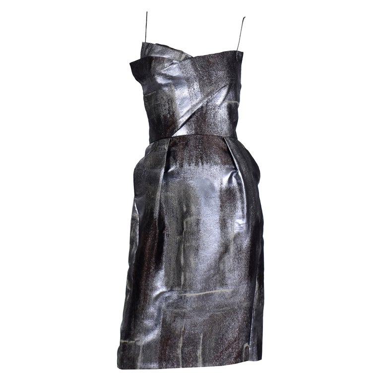 Bill Blass Fall 2008 Platinum Jacquard Evening Bustier Dress Peter Som New w/tag For Sale