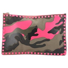Valentino Rockstud Pouch Camo Leather and Canvas Large