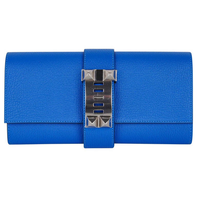 Hermes Medor 23 Clutch Bag Blau Hydra Palladium Hardware Neu im Angebot bei  1stDibs