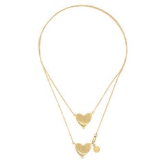 Syd+Pia Jille Bean Double Heart Pendants  36" 14K Gold Plated Scapular Necklace