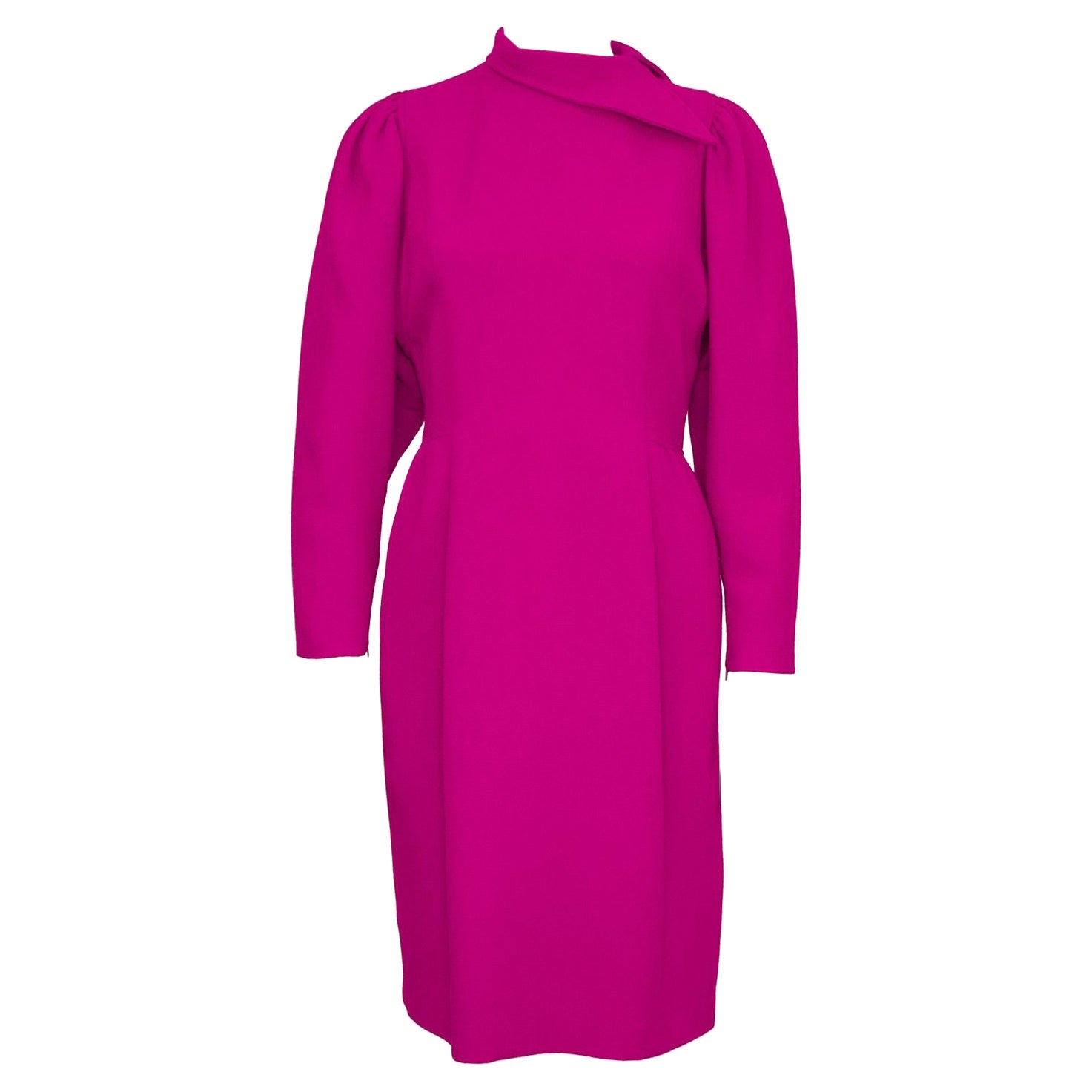 1990s Oscar de la Renta Magenta Wool Cocktail Dress 