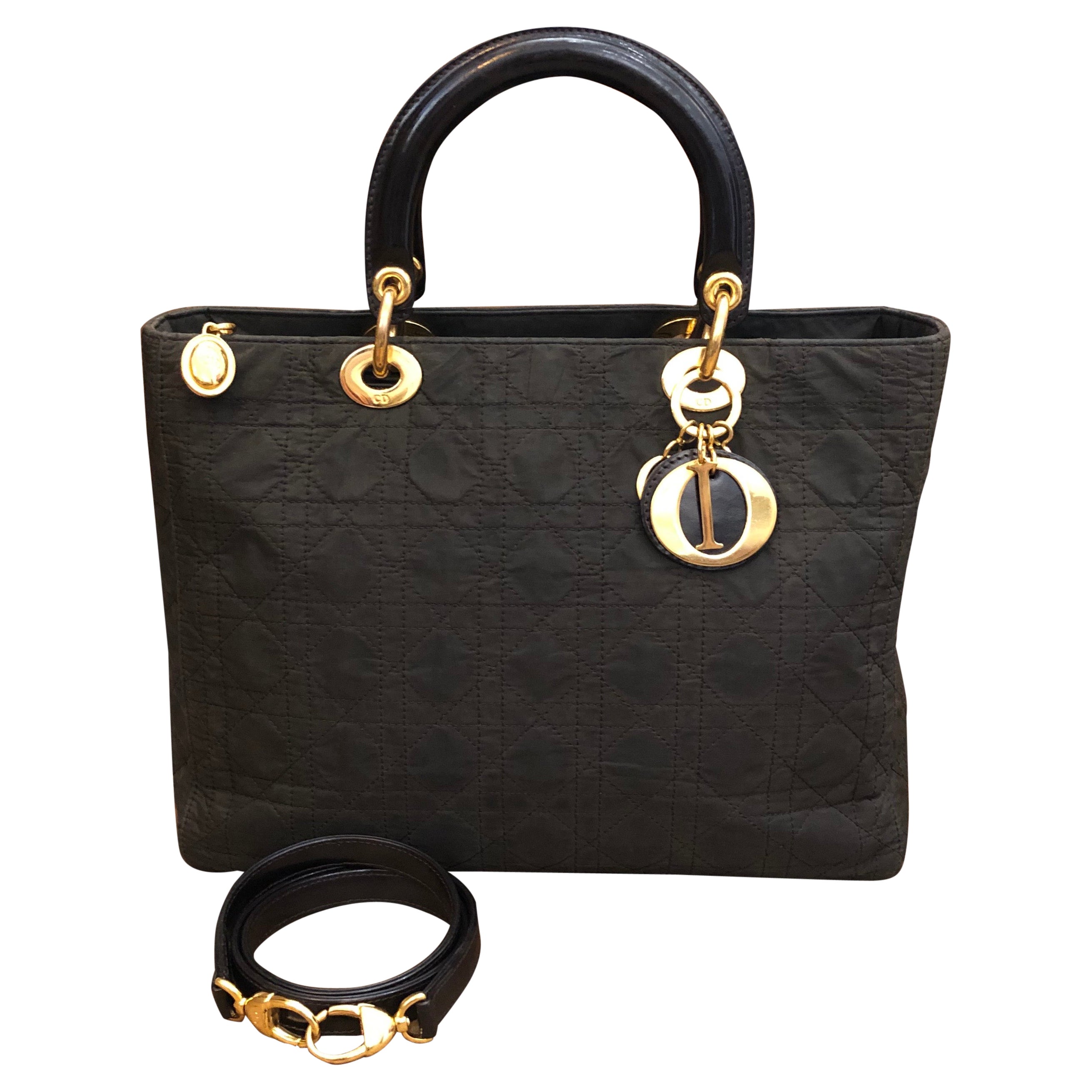 1990s CHRISTIAN DIOR Brown Nylon Cannage Lady Dior Handbag For Sale at  1stDibs