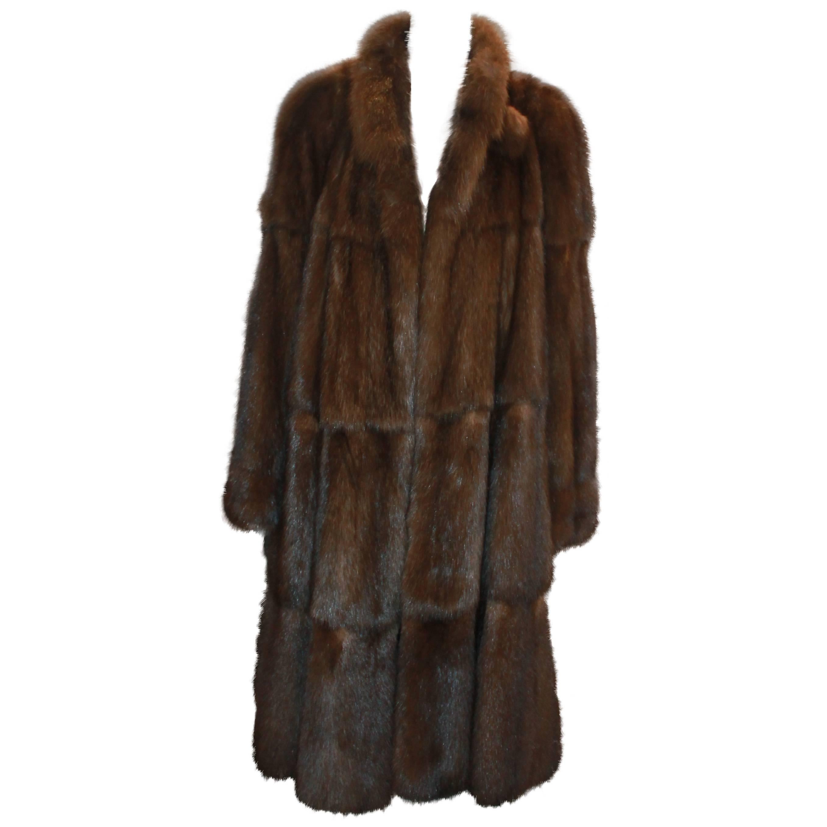 Valentino Vintage Brown Sable Fur Coat - L - circa 1980's