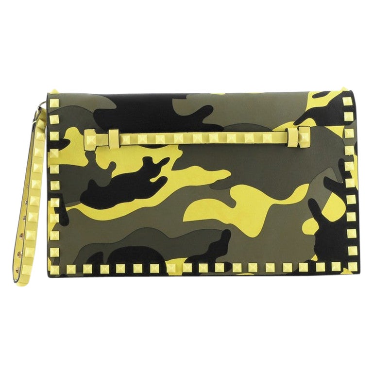Valentino Rockstud Flap Clutch Camo Leather and Canvas at 1stDibs