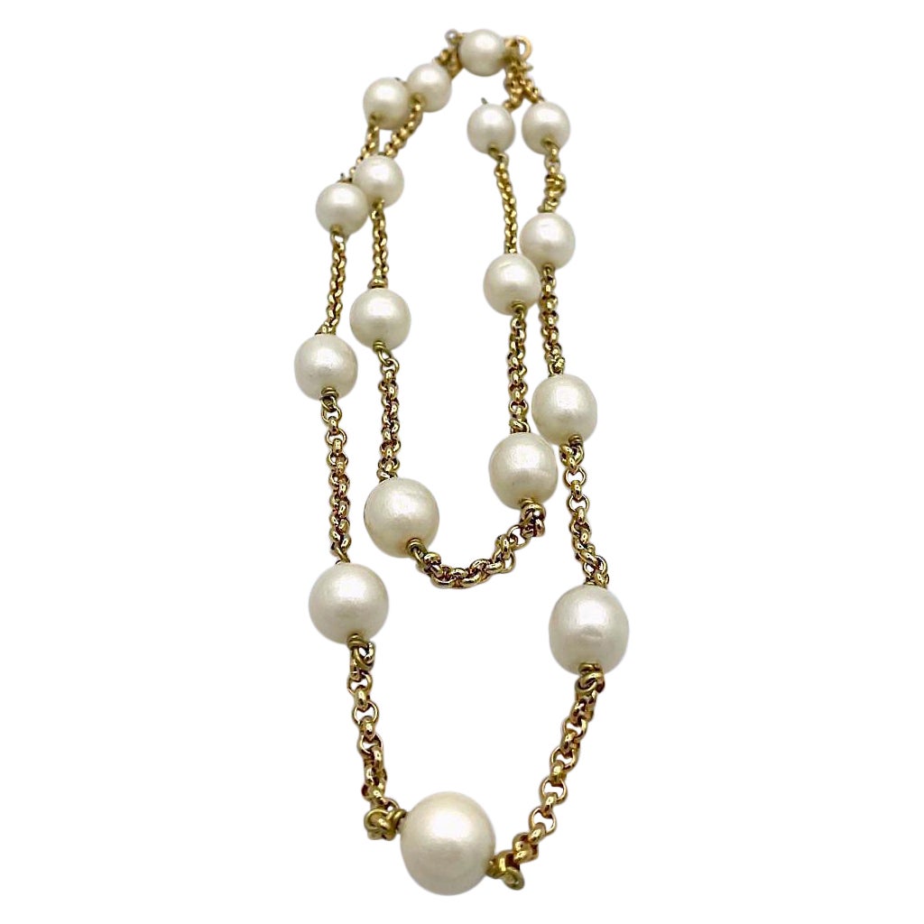 CHANEL VINTAGE 13 STRAND LAYERED PEARL & BALL CHAIN NECKLACE