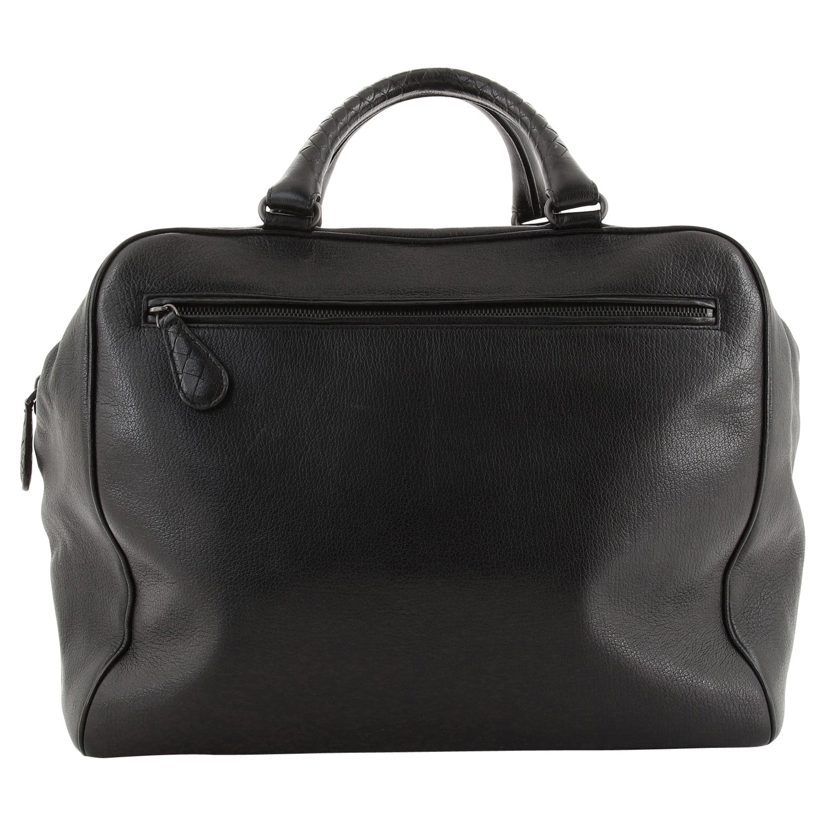 Bottega Veneta Front Zip Duffle Bag Leather with Intrecciato Detail Large