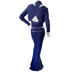 Roberto Cavalli Vintage Blue Knit Evening Dress with Unusual Matching Jacket