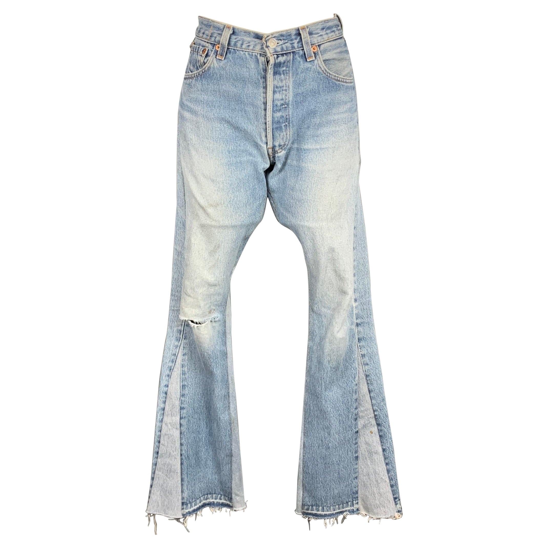 GALLERY DEPT. Size 26 Light Blue Denim Washed Re-Designed Flare Unique Jeans  For Sale at 1stDibs