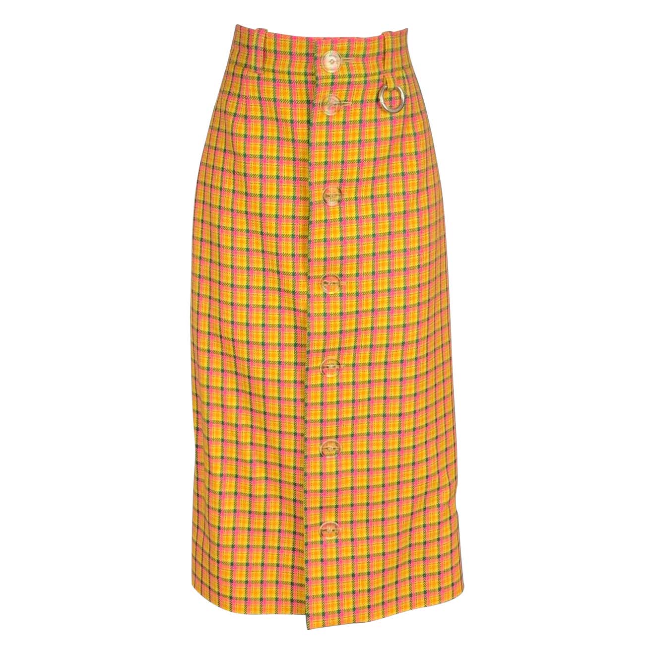 BALENCIAGA FW 2018 Size 4 Yellow and Pink Check Print Wool / Viscose ...