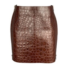 GIVENCHY SS 2021 Size 4 Brown Crocodile Effect Vintage Leather Mini Skirt