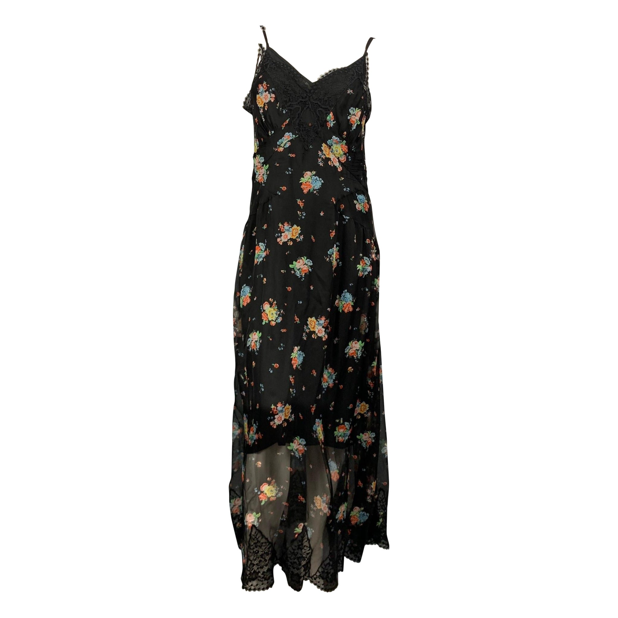 PACO RABANNE Size 4 Black Floral Lace Silk Maxi Dress