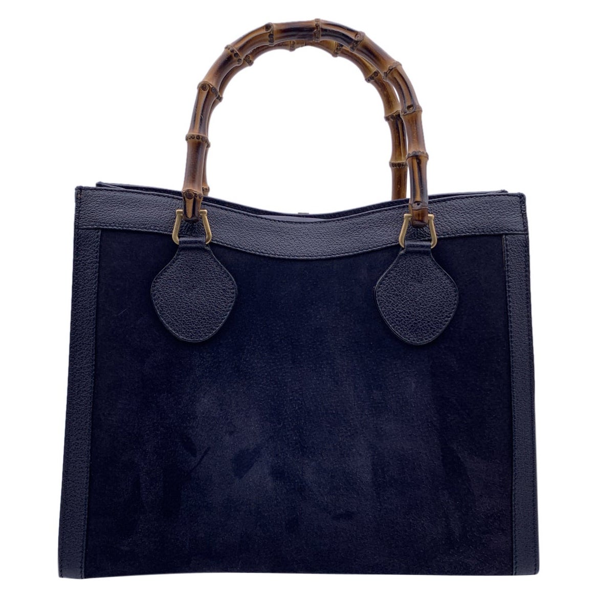 Gucci Vintage Blue Suede Princess Diana Bamboo Tote Bag