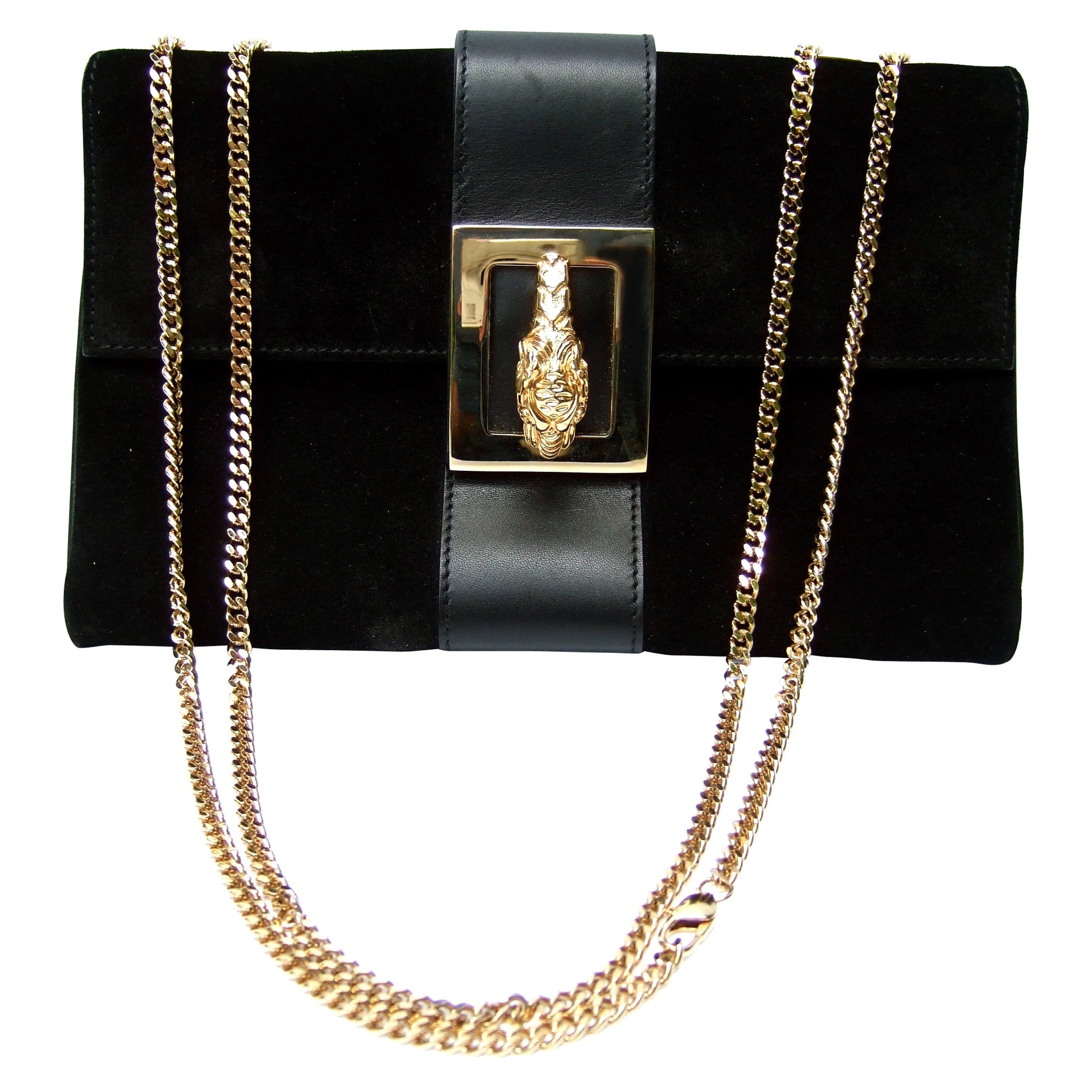 Gucci Italy Rare Black Suede Tiger Emblem Handbag Tom Ford Era c 2000