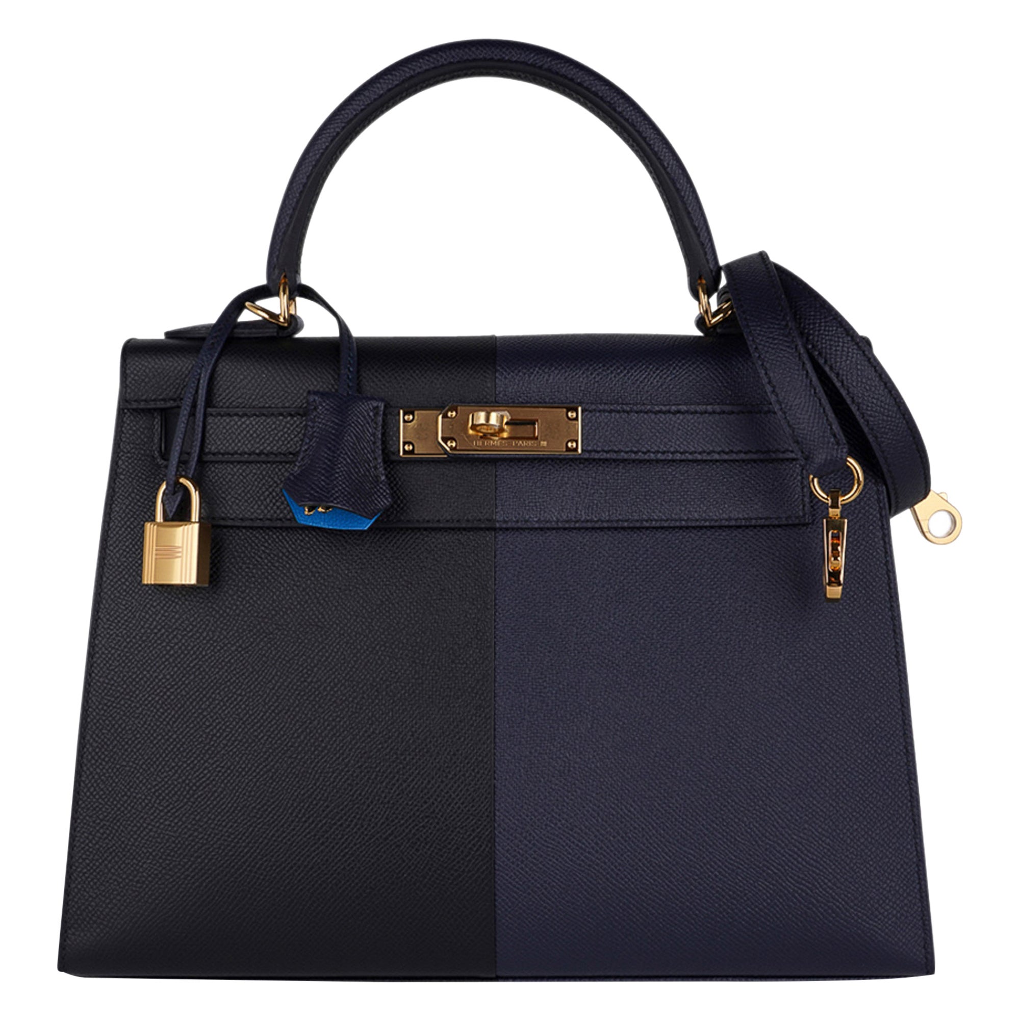 Hermes Kelly Casaque 28 Bag Black / Bleu Indigo Sellier Limited Edition