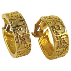 Christian Dior Vintage Gold Toned Oblique Motif Hoop Earrings