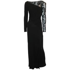 Emilio Pucci Black Silk Jersey and Lace Long Sleeve Wrap Gown - 8