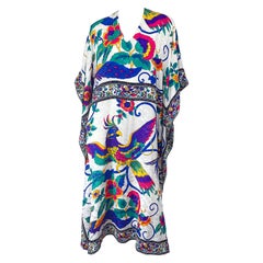 Vintage Ruth Norman für Neiman Marcus Pfau Neuheit Druck Kaftan Maxikleid