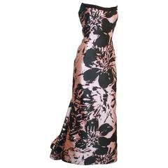 Oscar de la Renta Pink and Black Silk Blend Strapless Floral Gown - 12