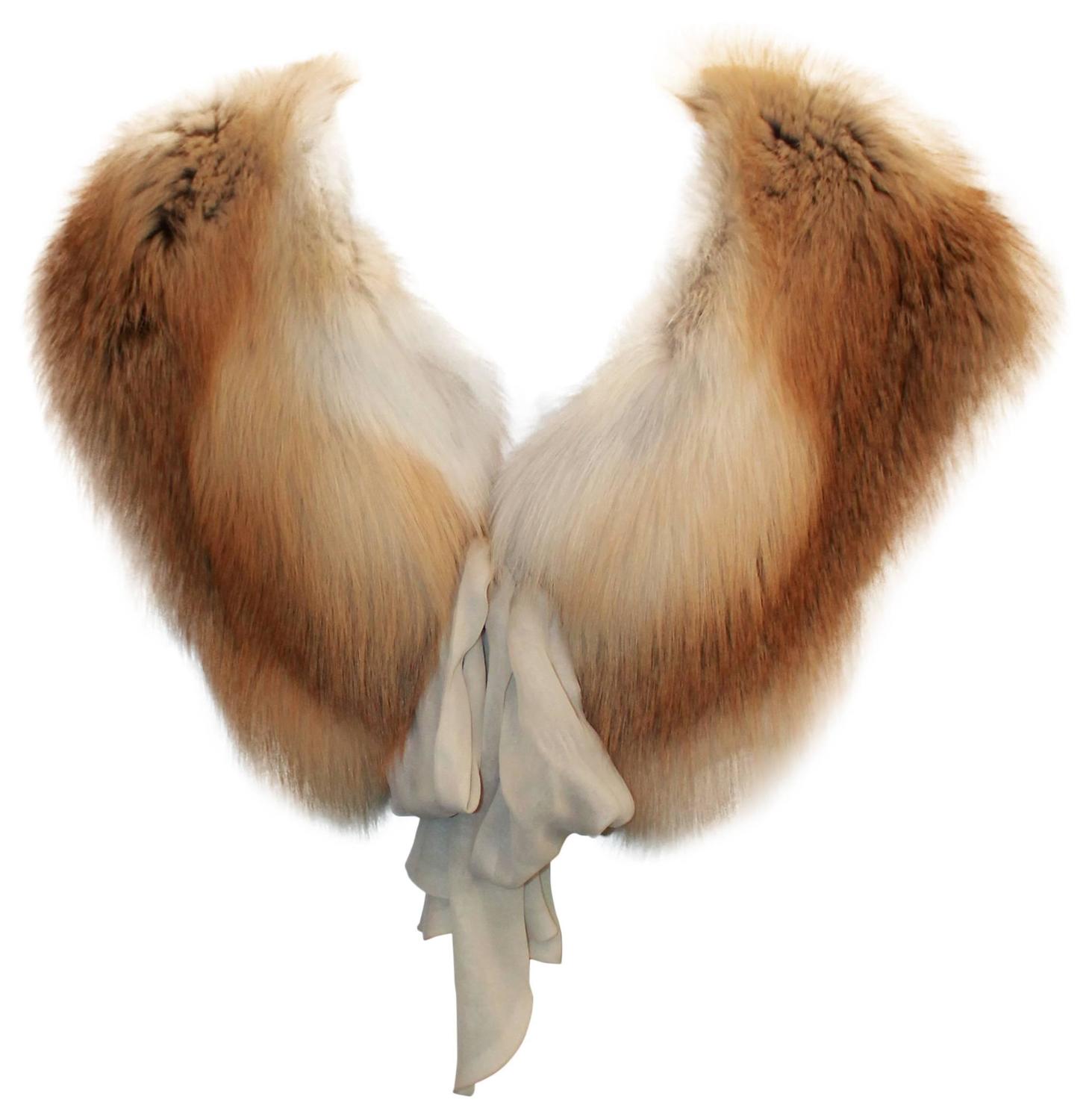 Oscar de la Renta Fox Fur Shoulder Wrap w/ Ribbon Circa 2013 at 1stdibs