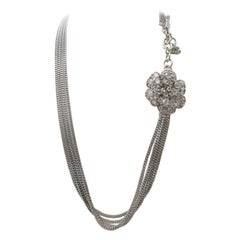 Chanel Silver Multichain Crystal Camellia Necklace