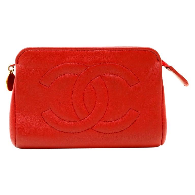 Chanel Red Leather Coin Purse For Sale