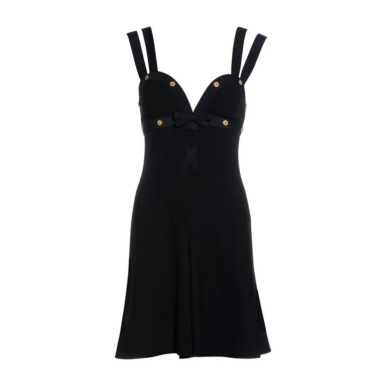 Gianni Versace black wool double strap playsuit with gold crystal studs, ss  1992 For Sale at 1stDibs
