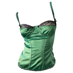 D&G Dolce & Gabbana Vintage Green Lace Trim Top with Underwire Bra
