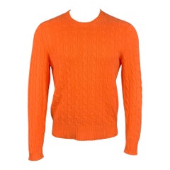 POLO by RALPH LAUREN Size M Orange Cable Knit Cashmere Crew-Neck Sweater