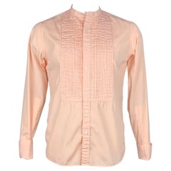 TODD SNYDER Size M Peach Pleated Cotton Nehru Collar Long Sleeve Shirt