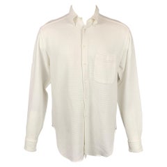 GIORGIO ARMANI Size M White Waffle Knit Cotton Button Down Long Sleeve Shirt