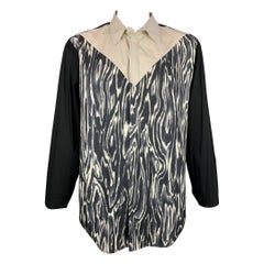 3.1 PHILLIP LIM Size XL Black & Light Grey Print Silk / Cotton Long Sleeve Shirt