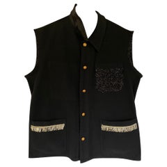 Sleeveless Vest Jacket Black French Work Wear Fringe Embellished J Dauphin