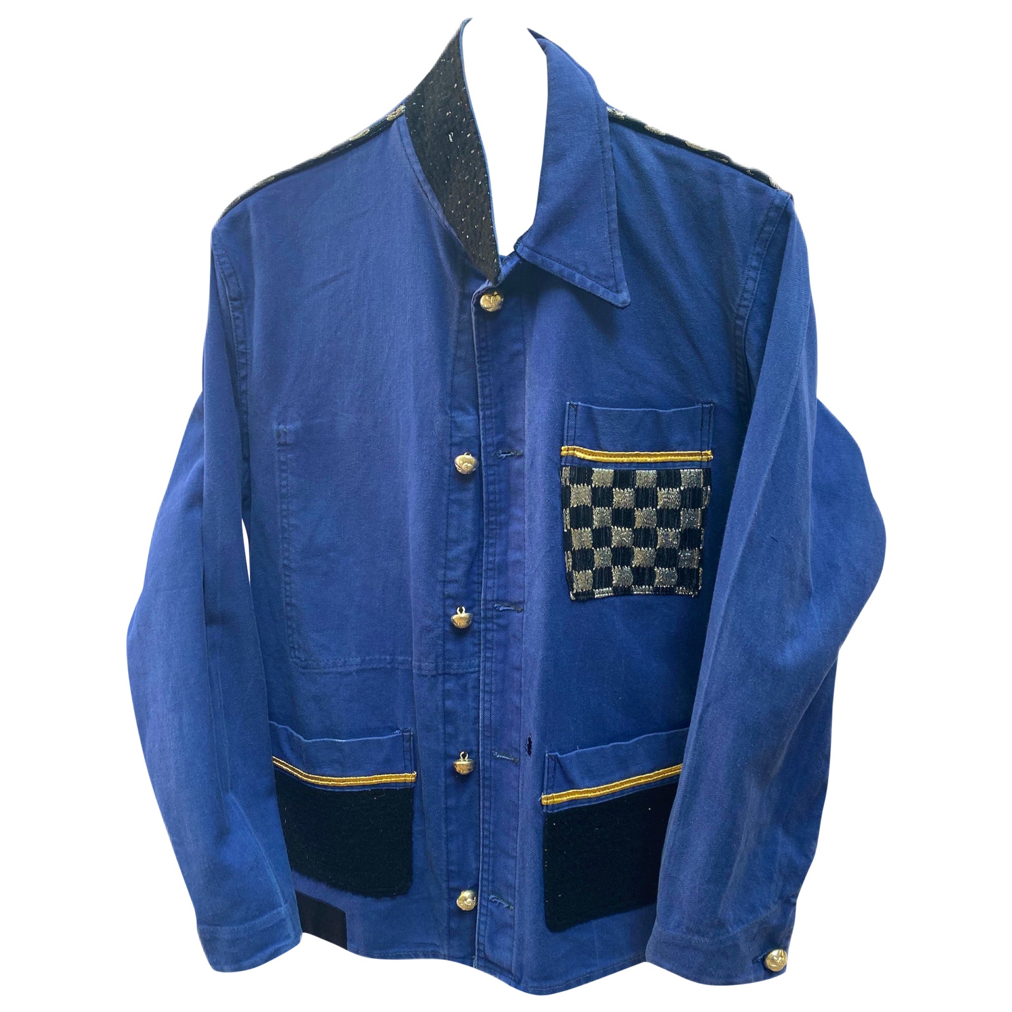 Vintage One of a kind Jacket French Work Wear Blue Black Tweed J Dauphin