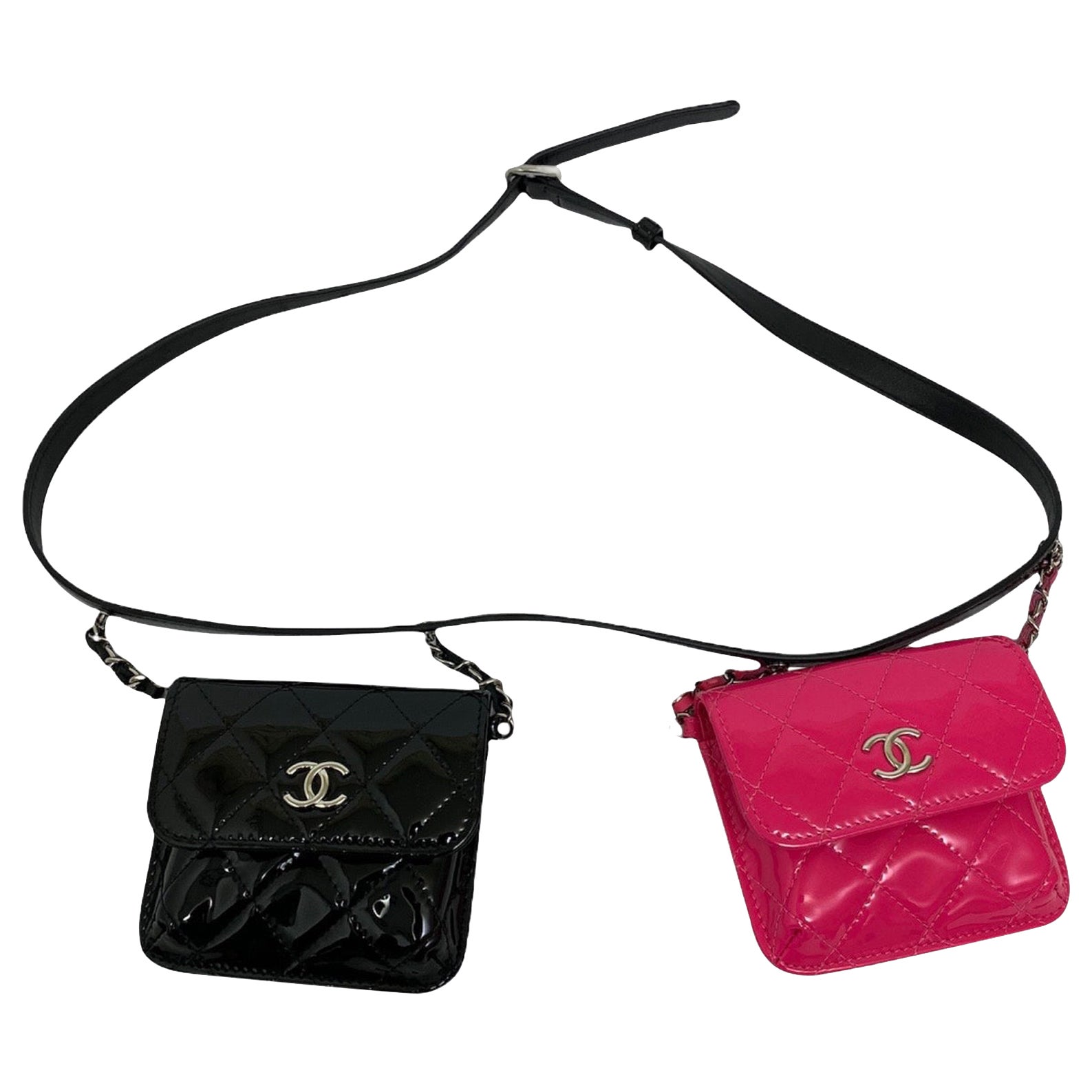 Sold at Auction: MINT. Vintage CHANEL red lambskin mini 2.55 bag charm  chain leather belt with golden CC charm. Rare belt bag, fanny pack chain  belt