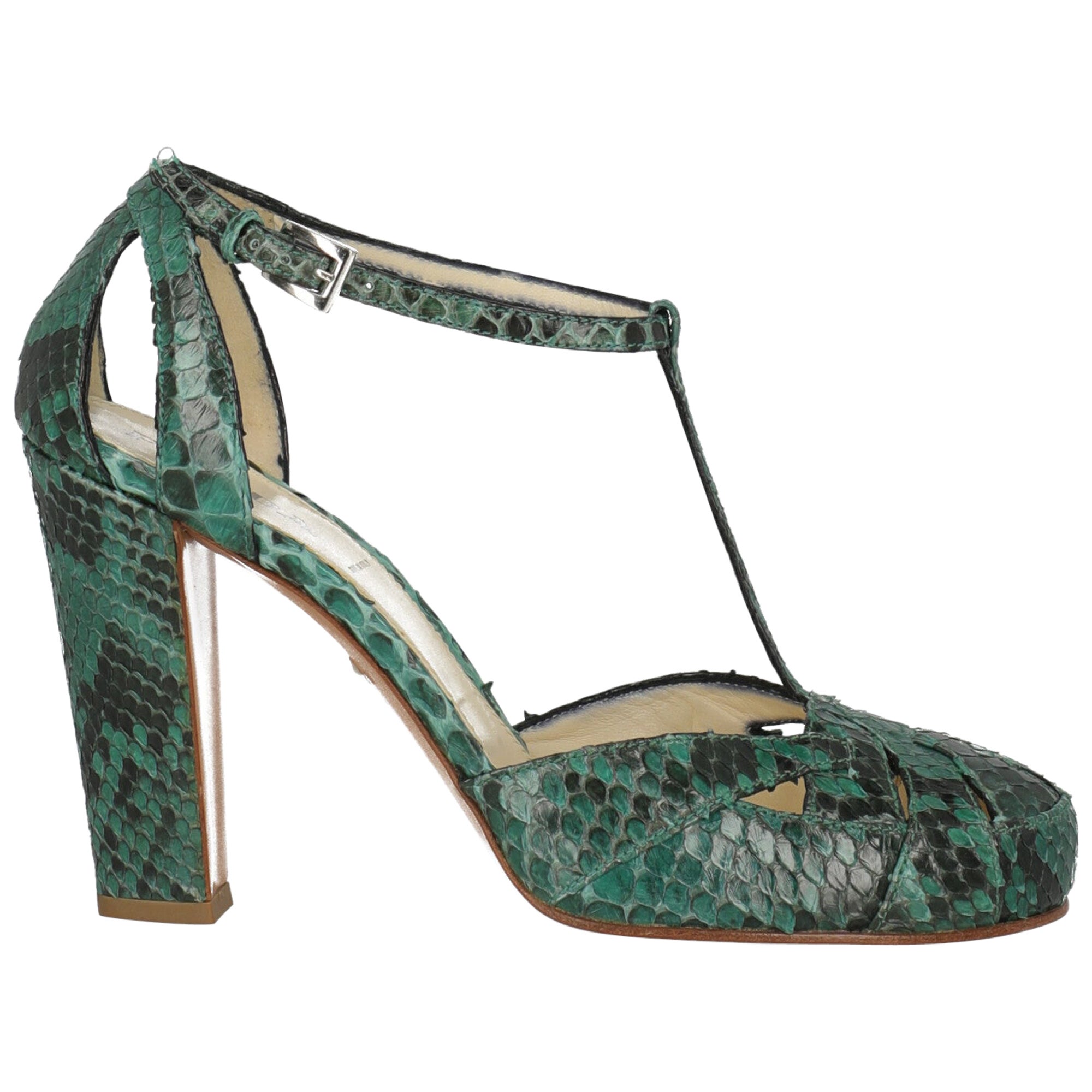 Prada Women Sandals Green Leather EU 38 For Sale