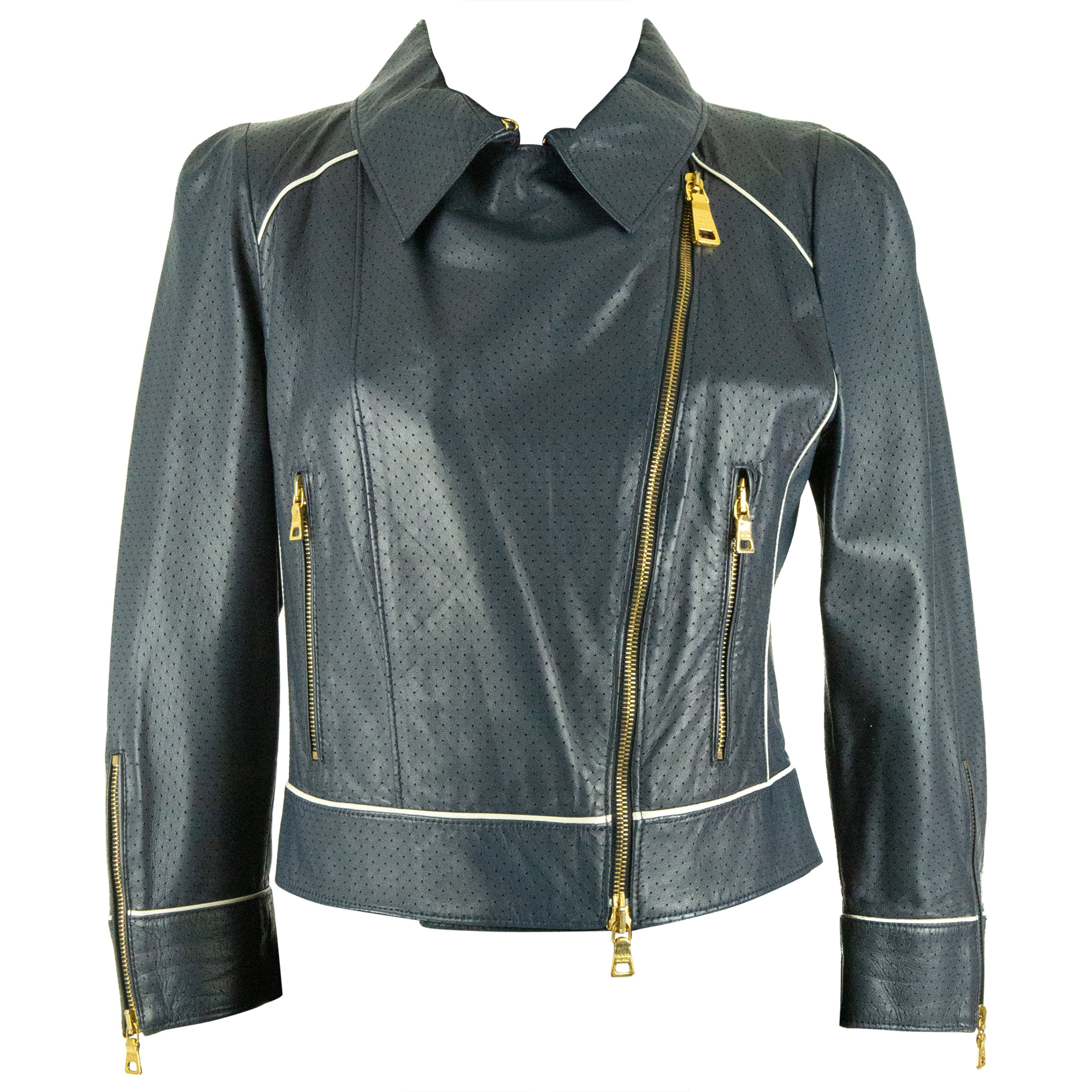 Navy Cropped Prada Leather Jacket