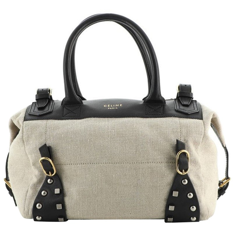 Celine Belted Zip Satchel Studded Leather and Canvas Small