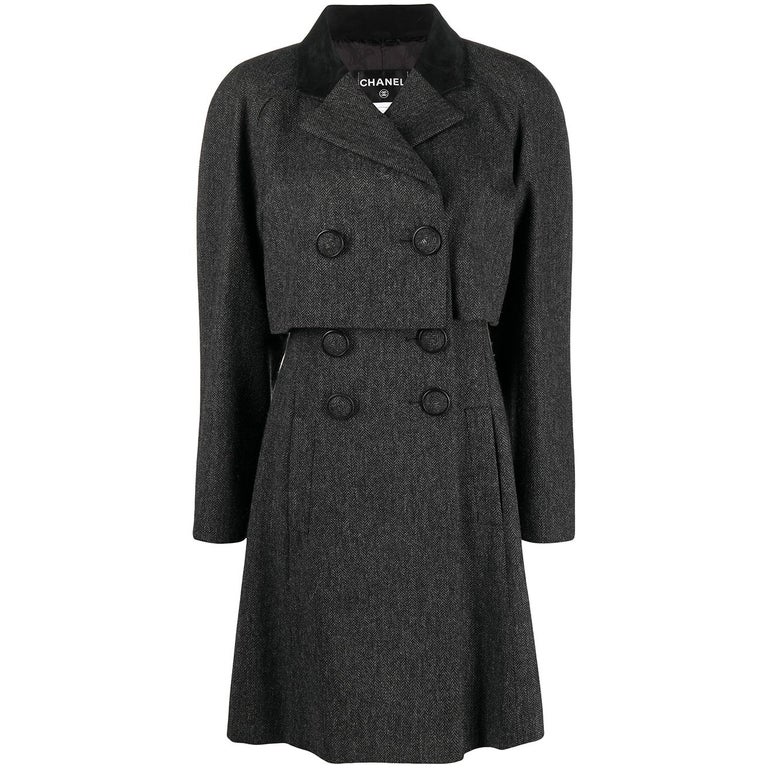 Chanel Grey Wool Cape Coat For Sale at 1stDibs | chanel cape coat