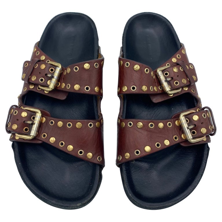 Isabel Marant Lennyo Grommet Leather Slides Sandals, Size For Sale at  1stDibs