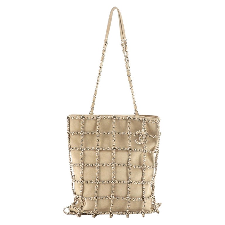Chanel Chain Frame CC Charm Shopping Tote Suede at 1stDibs