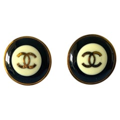 Vintage XL Chanel Logo Double CC Round Earrings 