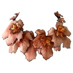 French Artisan Pink Leaf Statement Necklace 