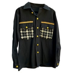 Black Jacket Military White Black Wool Tartan Gold Braid Buttons J Dauphin