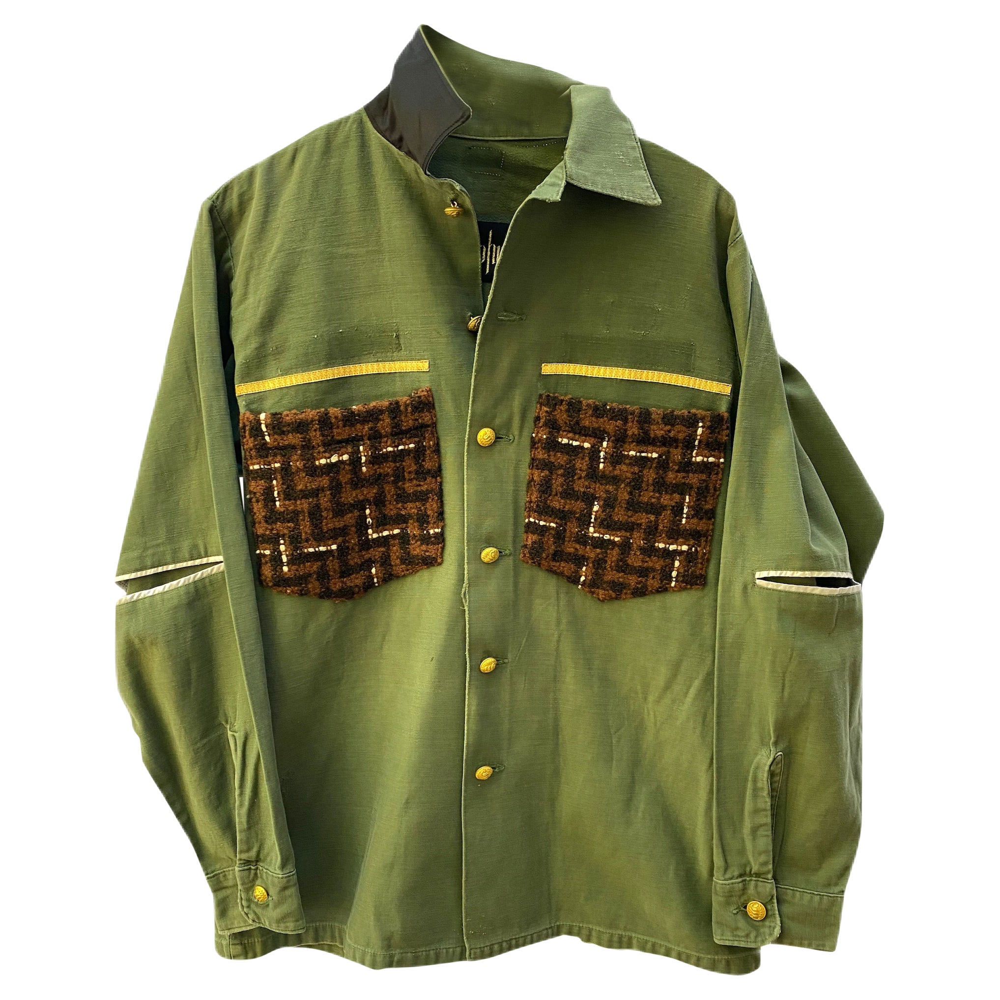 Green Jacket Military Brown Wool Gold Braid Silver Black Silk J Dauphin