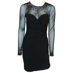Vicky Tiel Black Jersey Cocktail Dress w/ Beading Around the Neck & Wrists - 6 7